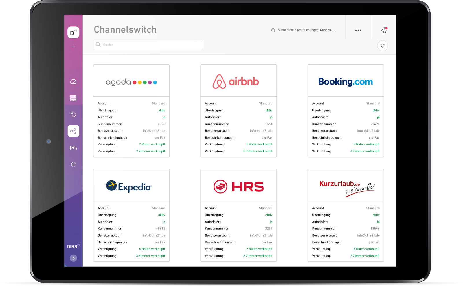 DIRS21 Channel Manager Mockup iPad