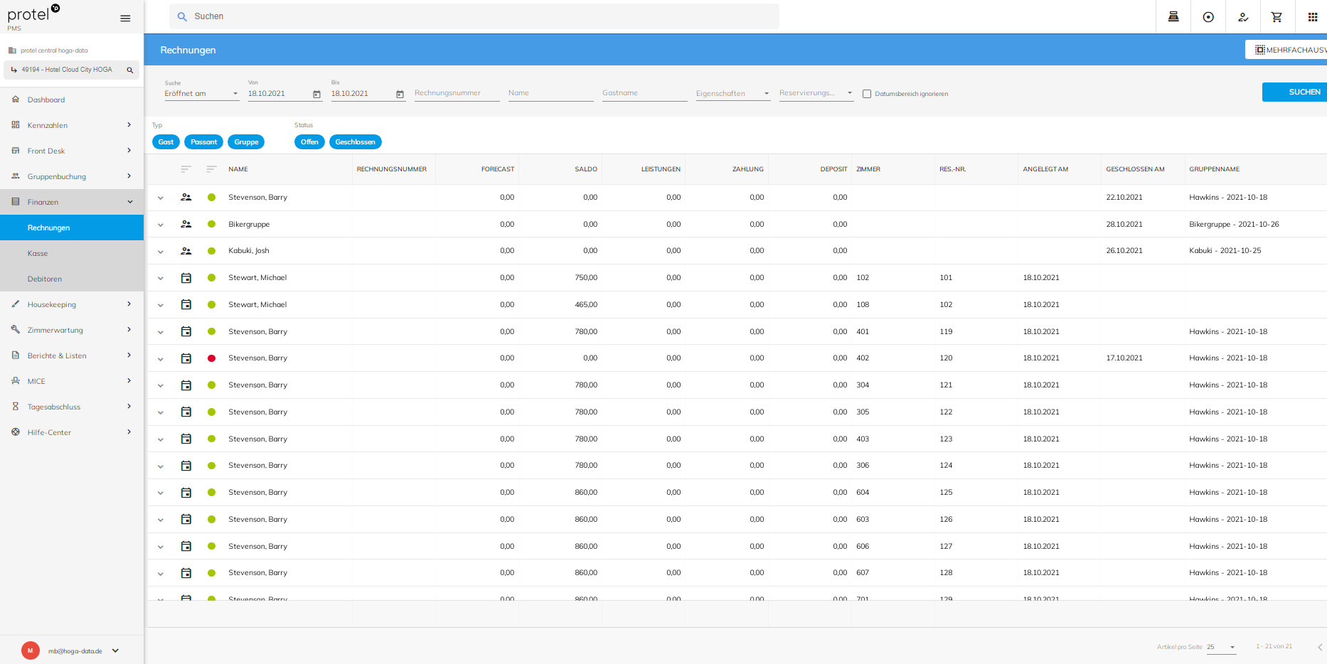 protel Cloud Hotelsoftware Rechnungsdialog